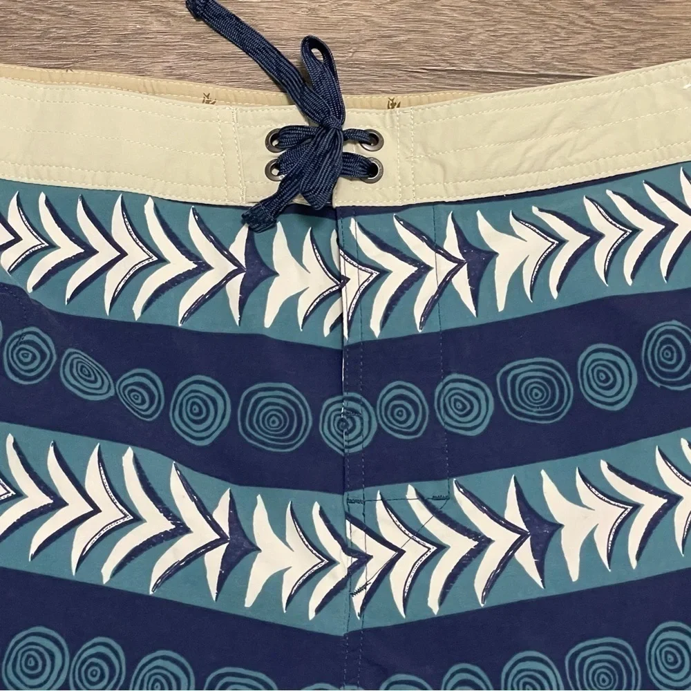 Patagonia Men Swim Trunks Stretch Wavefarer Board Shorts Tree Rings Blue Sz 40
